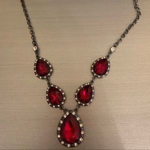 red & crystal necklace w/ adjustable length chain